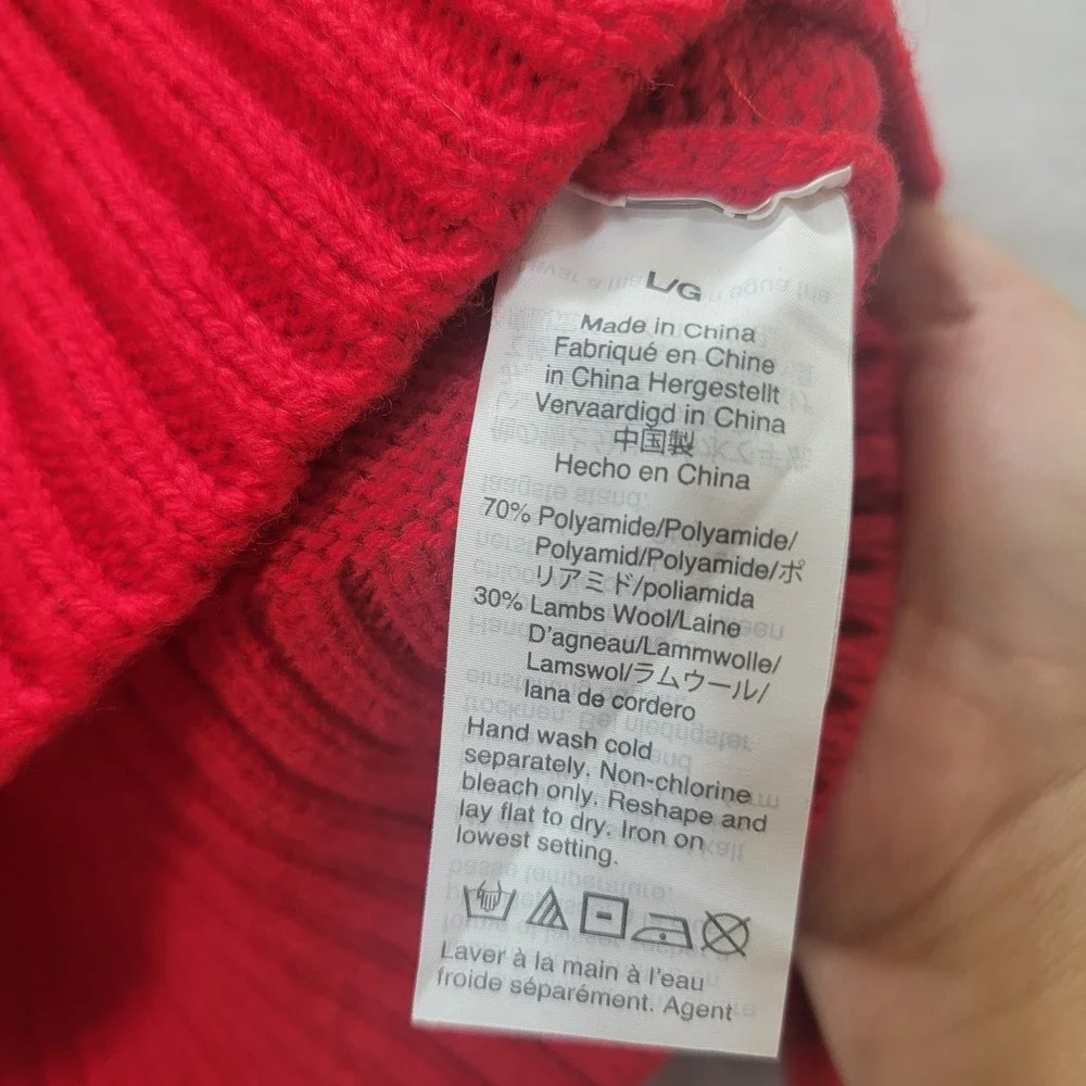 J. Crew Lambs Wool Blend Pointelle Cable Front‎ Red Sweater Women's Large